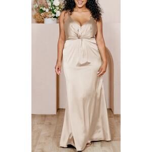 Revelry Giada Satin Twist Front Maxi Dress Size 10 Champagne Bridesmaid Wedding